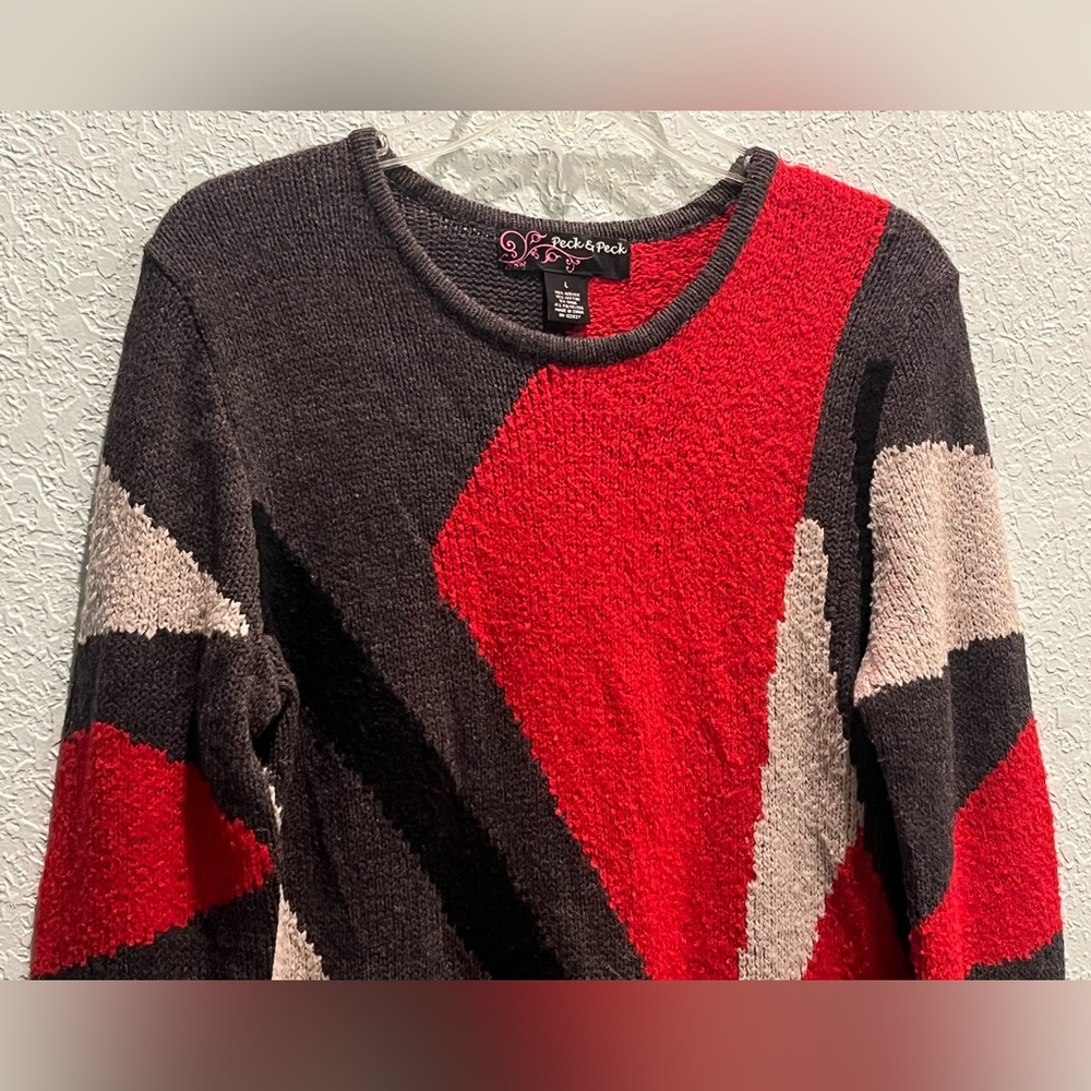 Peck & Peck Beautiful Gray & Red Color Block Tuni… - image 3